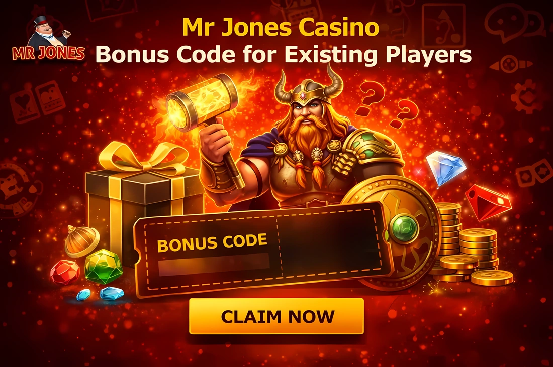 Mr Jones Casino bonus code and promotions banner